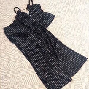 Weissman Black & Rainbow Glitter Striped Top & Wide Leg Pants Suit New Years S/M